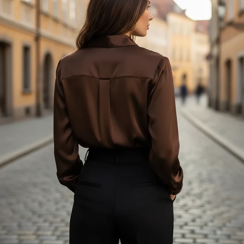 Annemarie – Damenbluse aus Satin mit langen Ärmeln