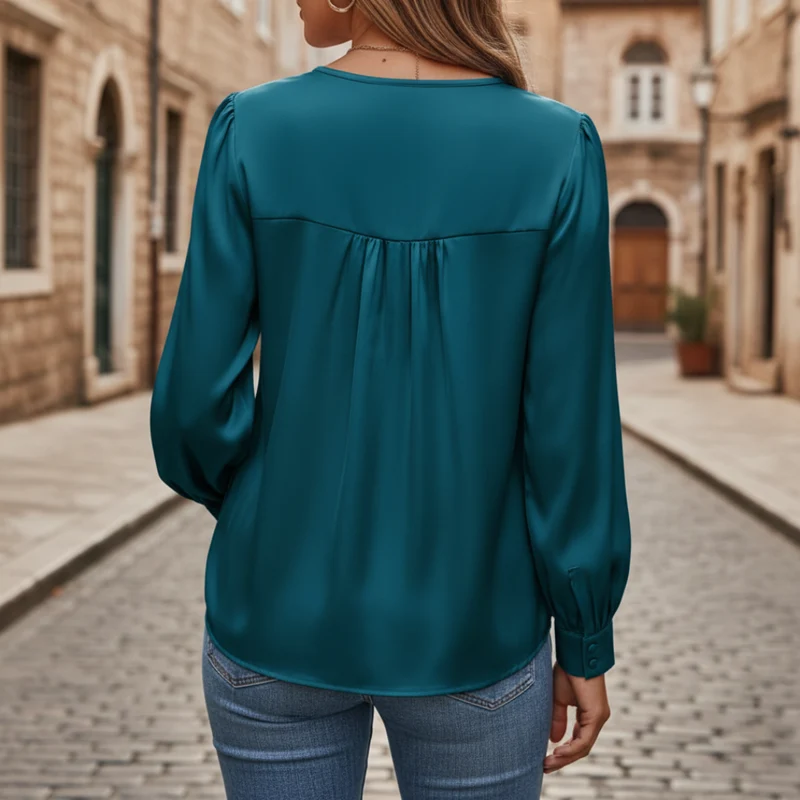 Yvonne – Damen-Satinbluse mit V-Ausschnitt