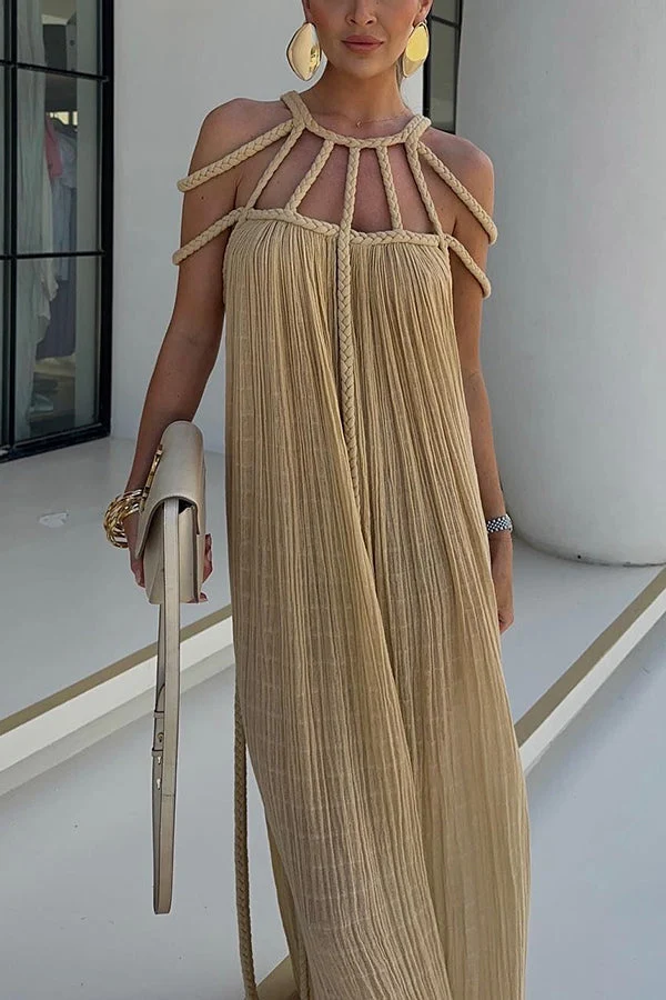 Andrea – Maxikleid für Damen aus Leinenmischung mit drapierten Zöpfen