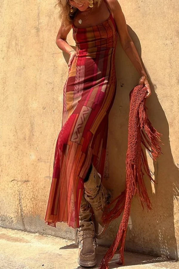 Sabine – Maxikleid für Damen mit Schnürung am Nacken und am Rücken sowie Schlitz