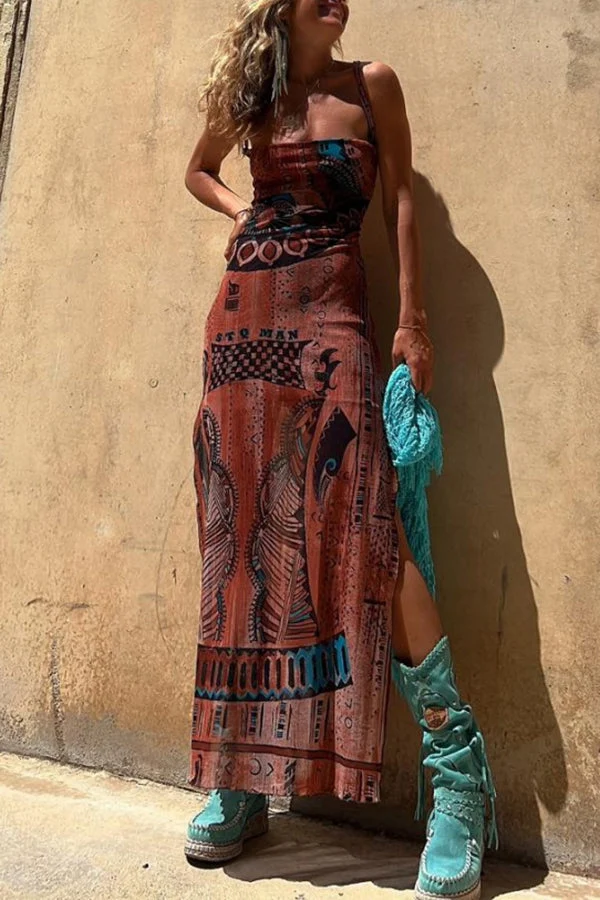 Sabine – Maxikleid für Damen mit Schnürung am Nacken und am Rücken sowie Schlitz