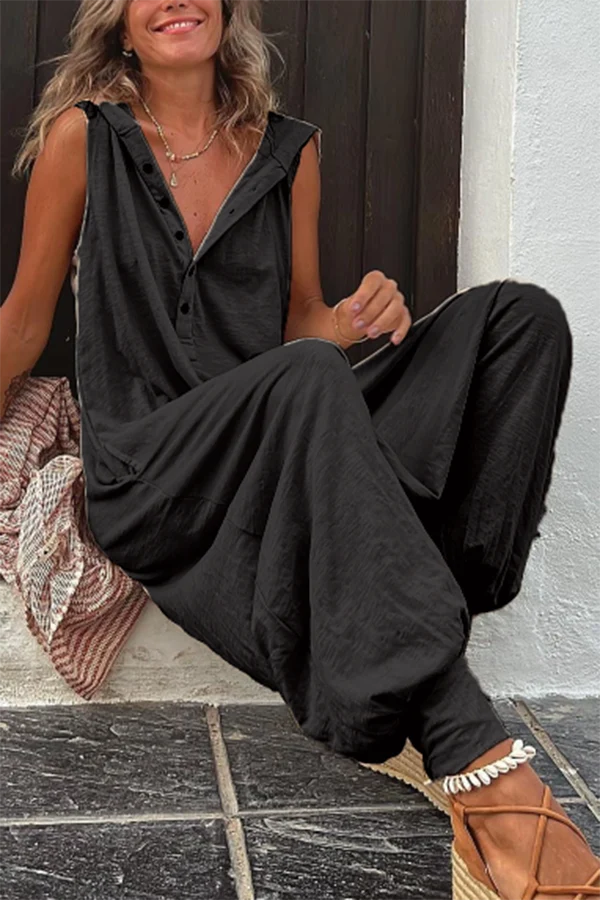 Claudia – Damen-Jumpsuit mit Kapuze und halbem Knopfverschluss