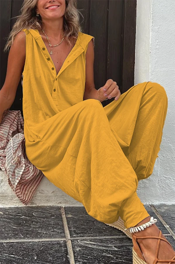 Claudia – Damen-Jumpsuit mit Kapuze und halbem Knopfverschluss
