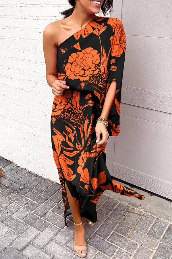 Nadine – Maxikleid für Damen mit einem Schulterausschnitt und asymmetrischem Saum