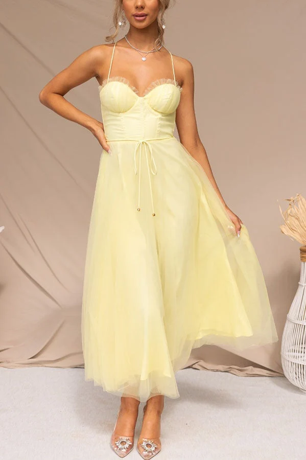 Sandra – Damenkleid aus Chiffon mit Hosenträgern und Tüll