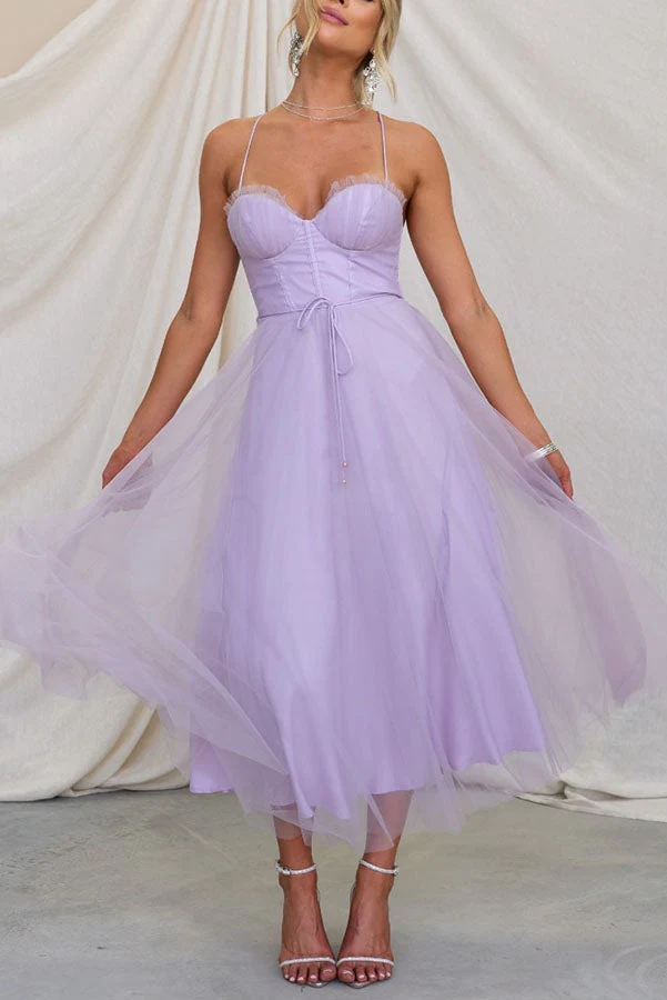 Sandra – Damenkleid aus Chiffon mit Hosenträgern und Tüll