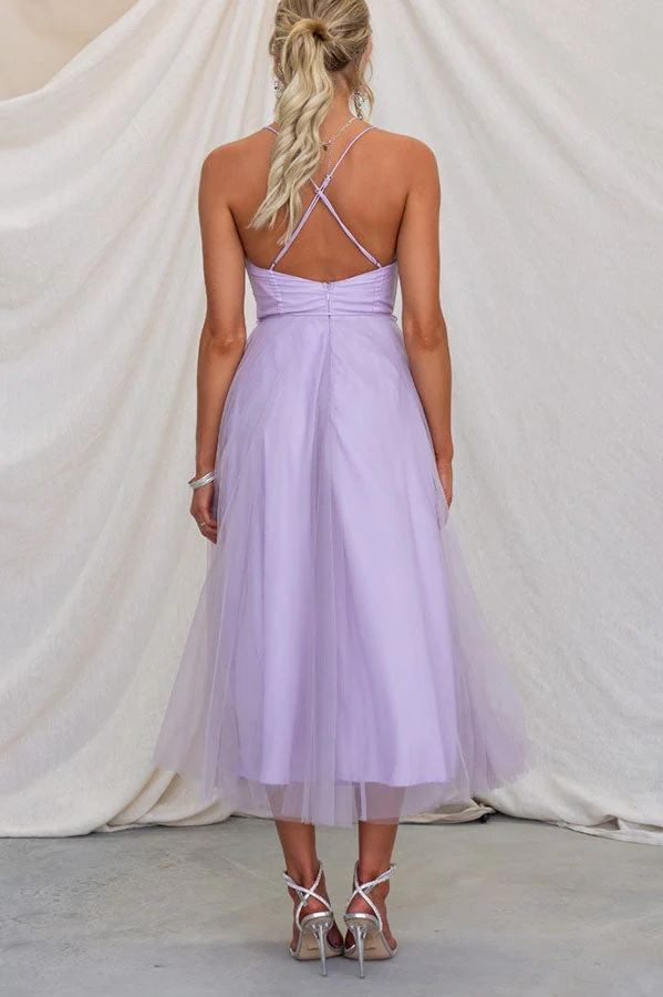Sandra – Damenkleid aus Chiffon mit Hosenträgern und Tüll
