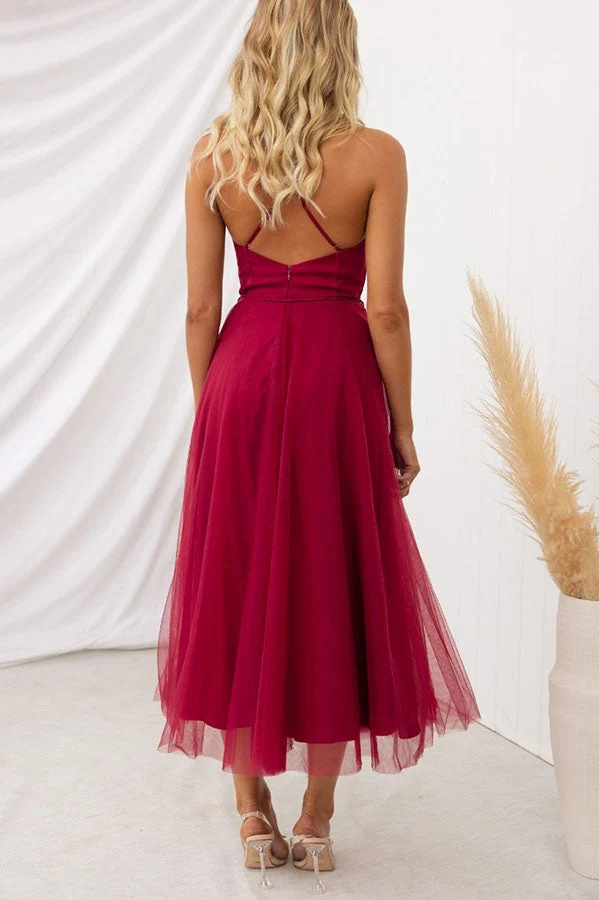 Sandra – Damenkleid aus Chiffon mit Hosenträgern und Tüll