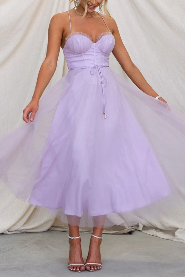 Sandra – Damenkleid aus Chiffon mit Hosenträgern und Tüll