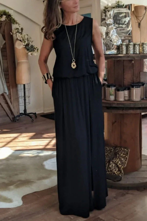 Katrin – Maxikleid für Damen, locker geschnitten, mit Schlitz