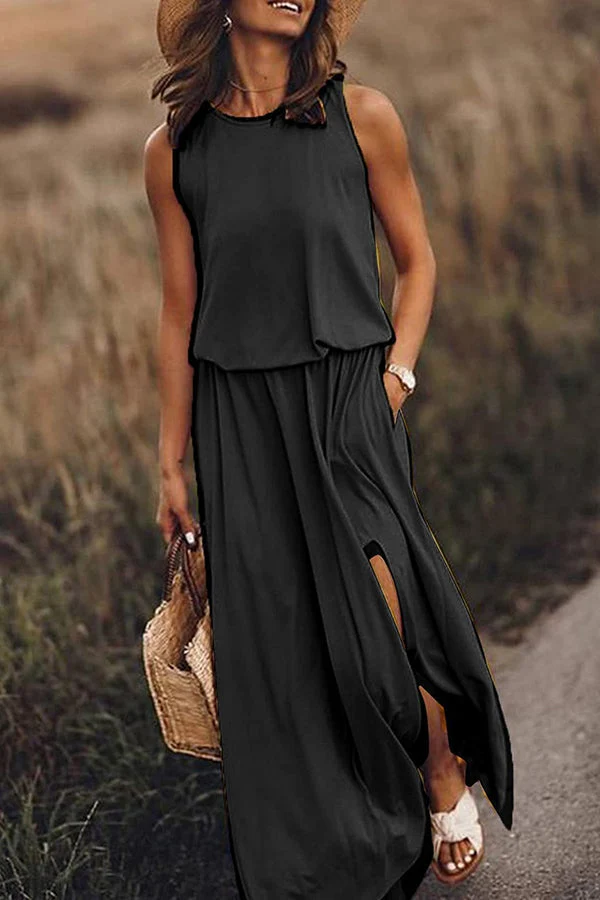 Katrin – Maxikleid für Damen, locker geschnitten, mit Schlitz
