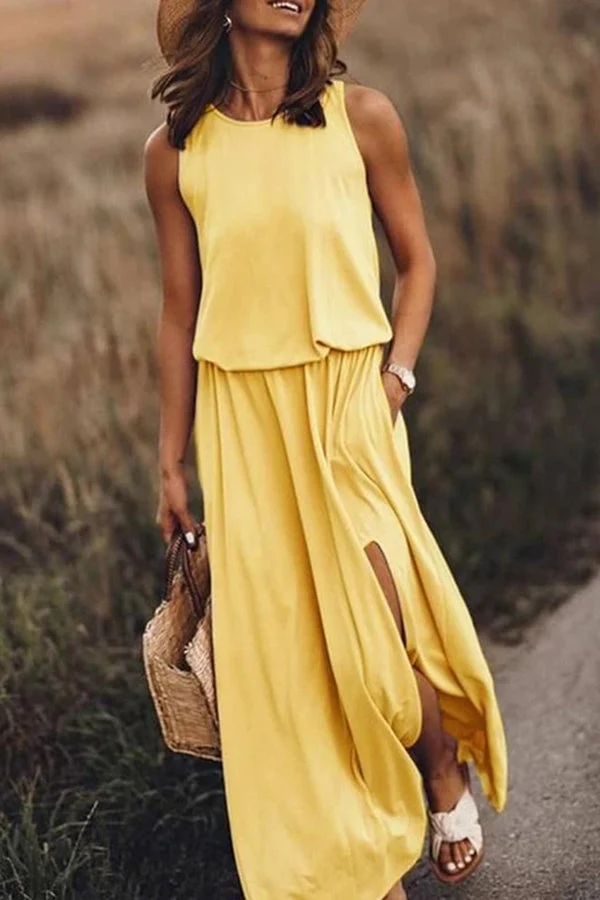 Katrin – Maxikleid für Damen, locker geschnitten, mit Schlitz