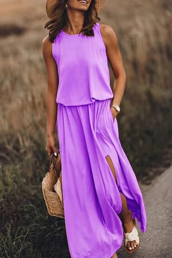 Katrin – Maxikleid für Damen, locker geschnitten, mit Schlitz