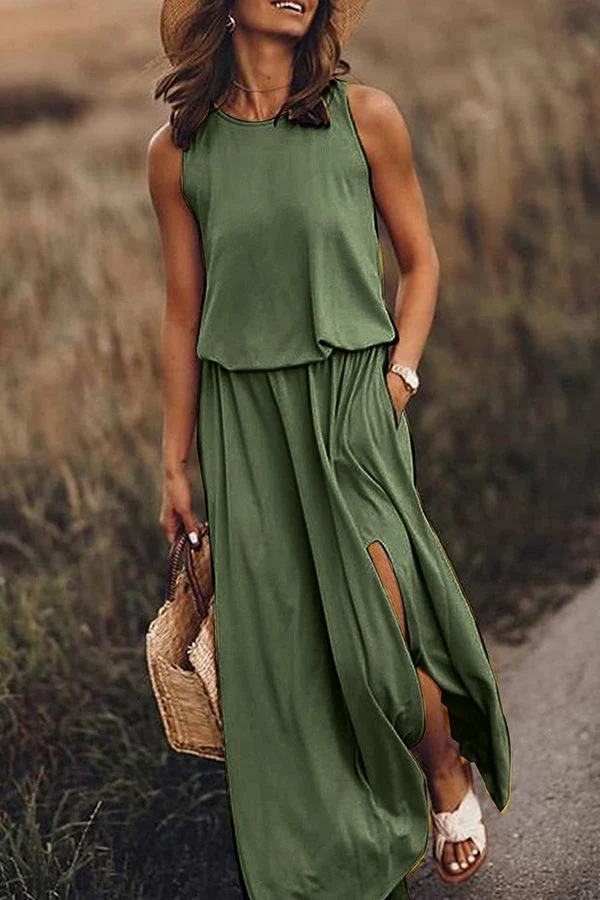 Katrin – Maxikleid für Damen, locker geschnitten, mit Schlitz