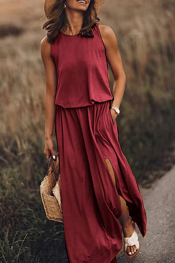 Katrin – Maxikleid für Damen, locker geschnitten, mit Schlitz