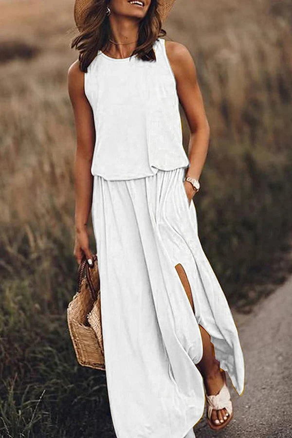Katrin – Maxikleid für Damen, locker geschnitten, mit Schlitz
