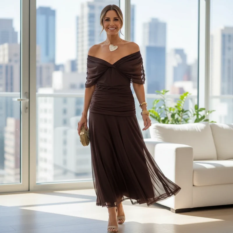 Paula – Elegantes, schulterfreies Drapierkleid für Damen