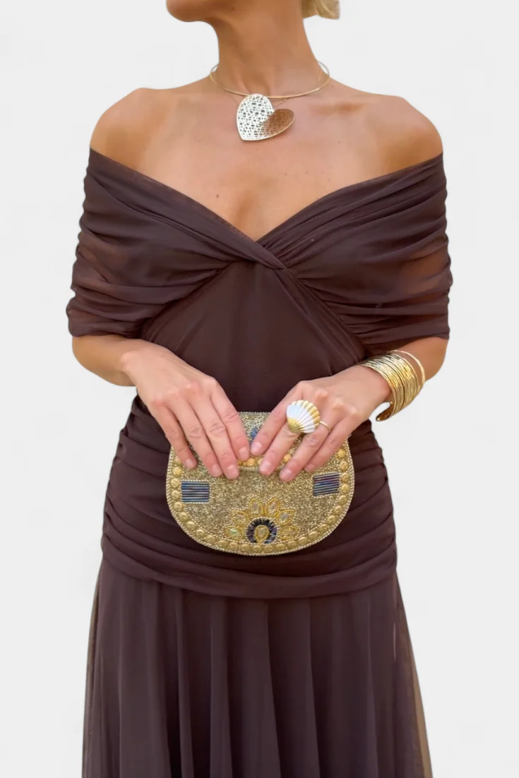 Paula – Elegantes, schulterfreies Drapierkleid für Damen