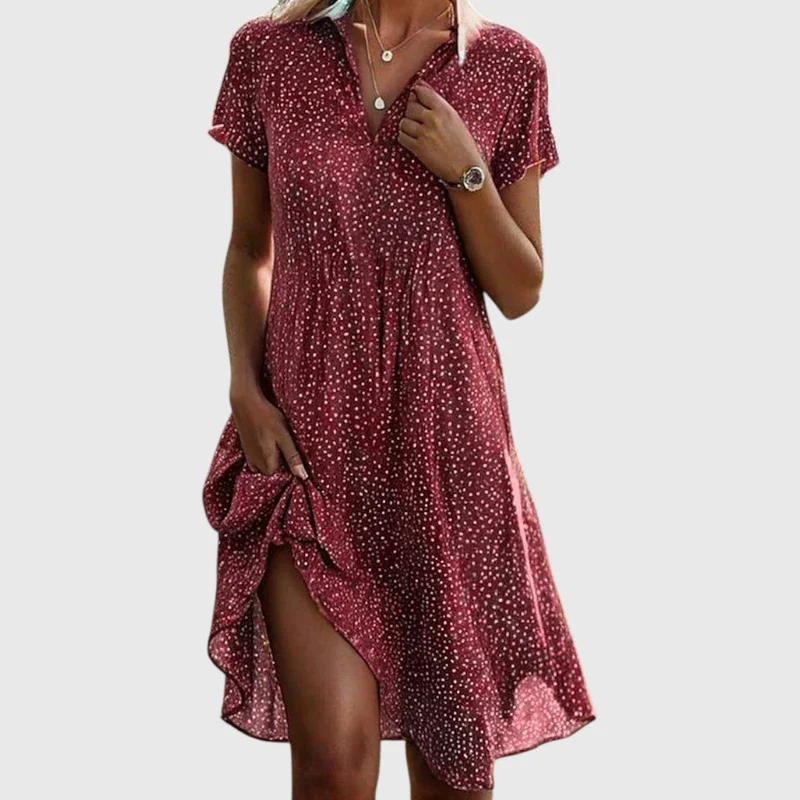 Sandra – Bedrucktes Kleid mit Kragen für Damen