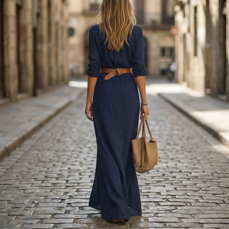 Antonia – Elegantes langärmeliges Kleid mit Gürtel für Damen