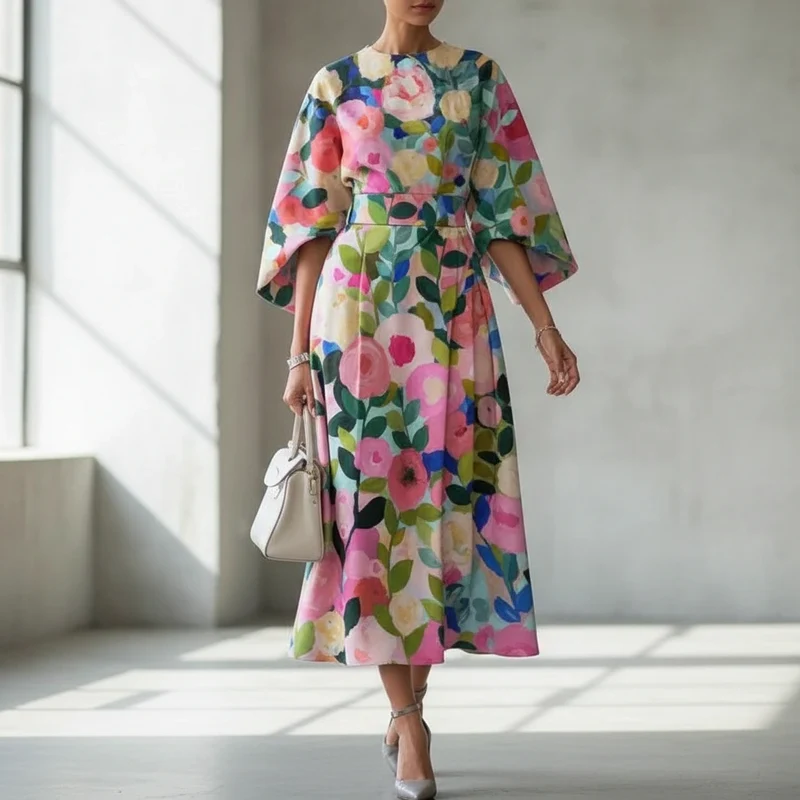 Alina – Elegantes Midikleid mit Blumenmuster für Damen