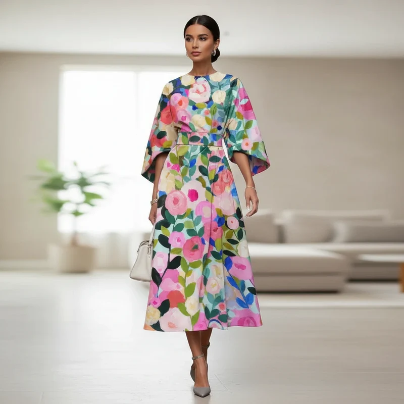 Alina – Elegantes Midikleid mit Blumenmuster für Damen
