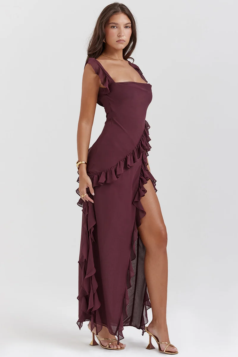 Maren – Elegantes Maxikleid mit Rüschen für Damen