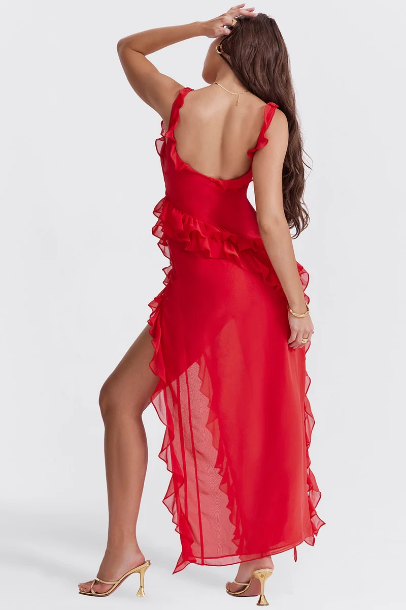 Maren – Elegantes Maxikleid mit Rüschen für Damen