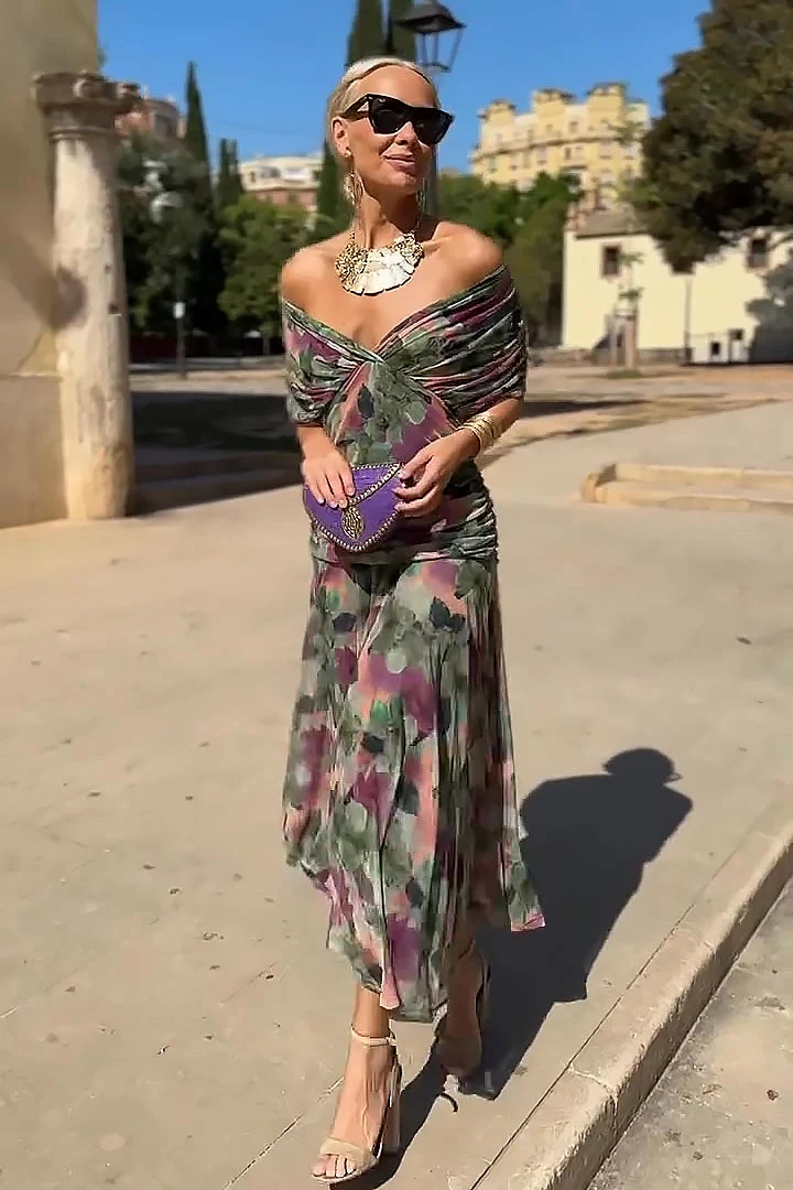 Kirsten – Elegantes schulterfreies Maxikleid für Damen