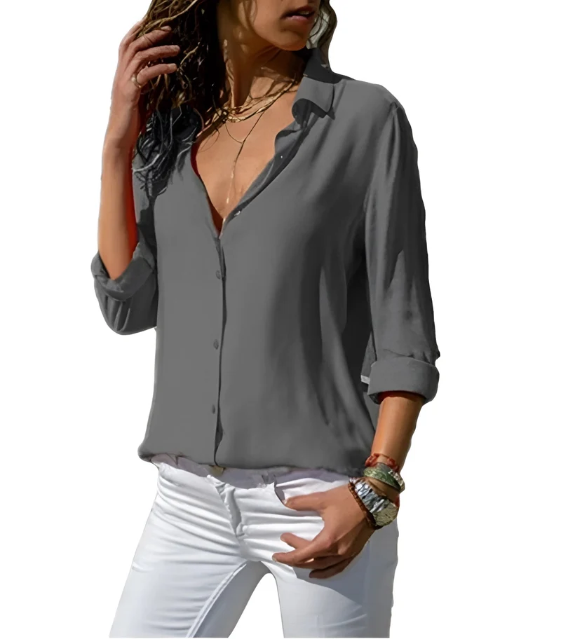 Paula – Elegante, leichte Damenbluse mit V-Ausschnitt