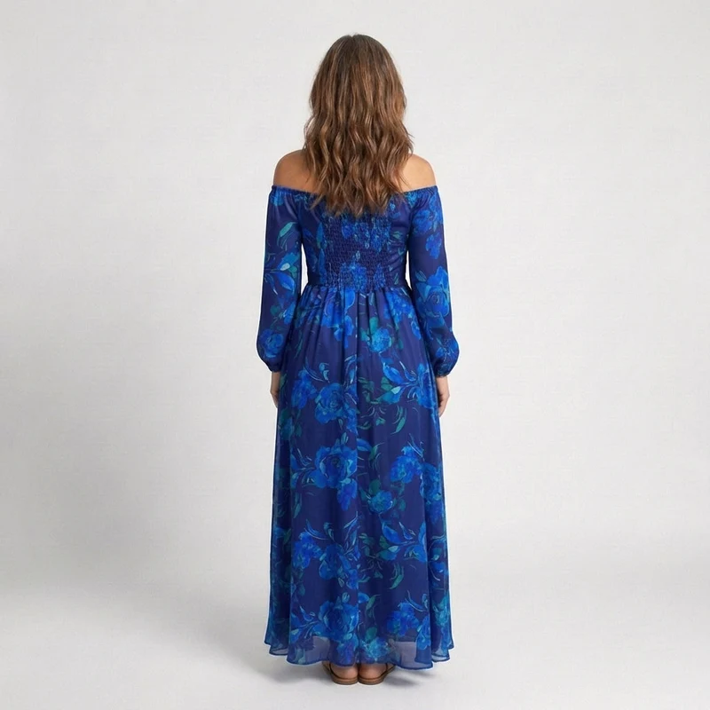 Alina – Elegantes schulterfreies Maxikleid für Damen