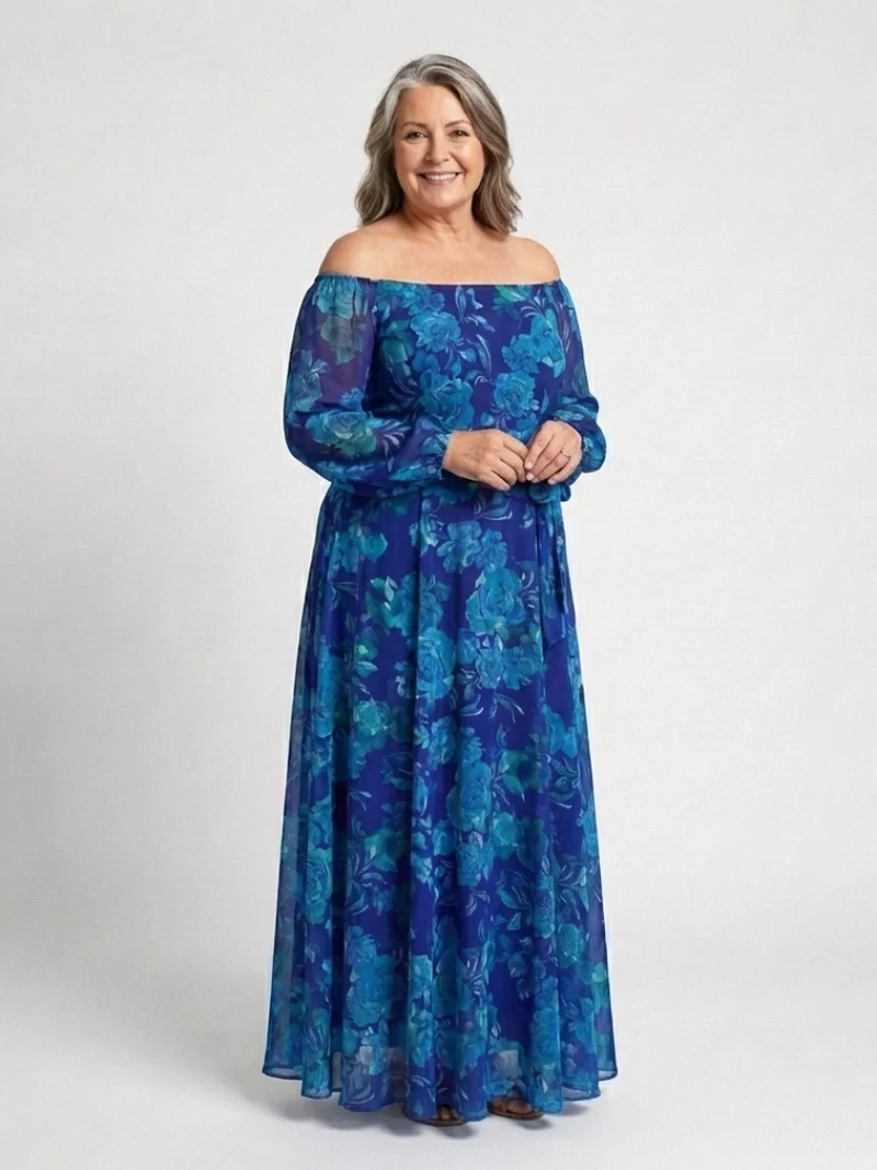 Alina – Elegantes schulterfreies Maxikleid für Damen