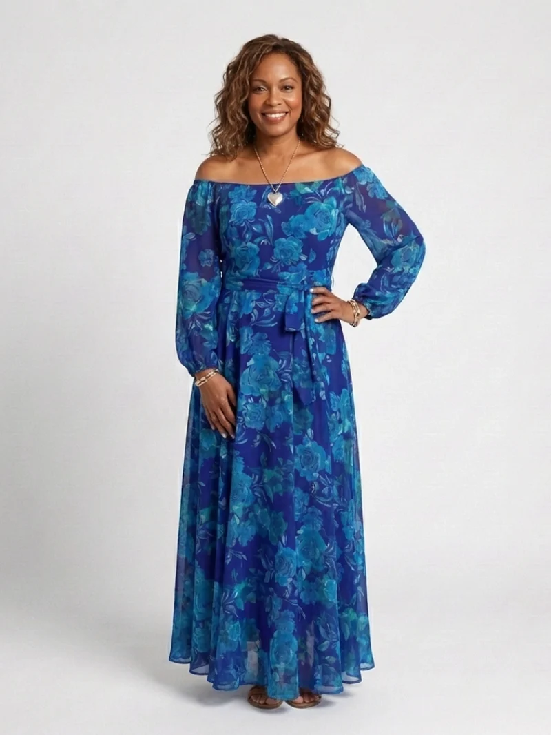 Alina – Elegantes schulterfreies Maxikleid für Damen
