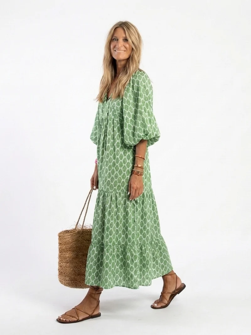 Carina – Elegantes Kleid mit V-Ausschnitt und Dreiviertelärmeln für Damen