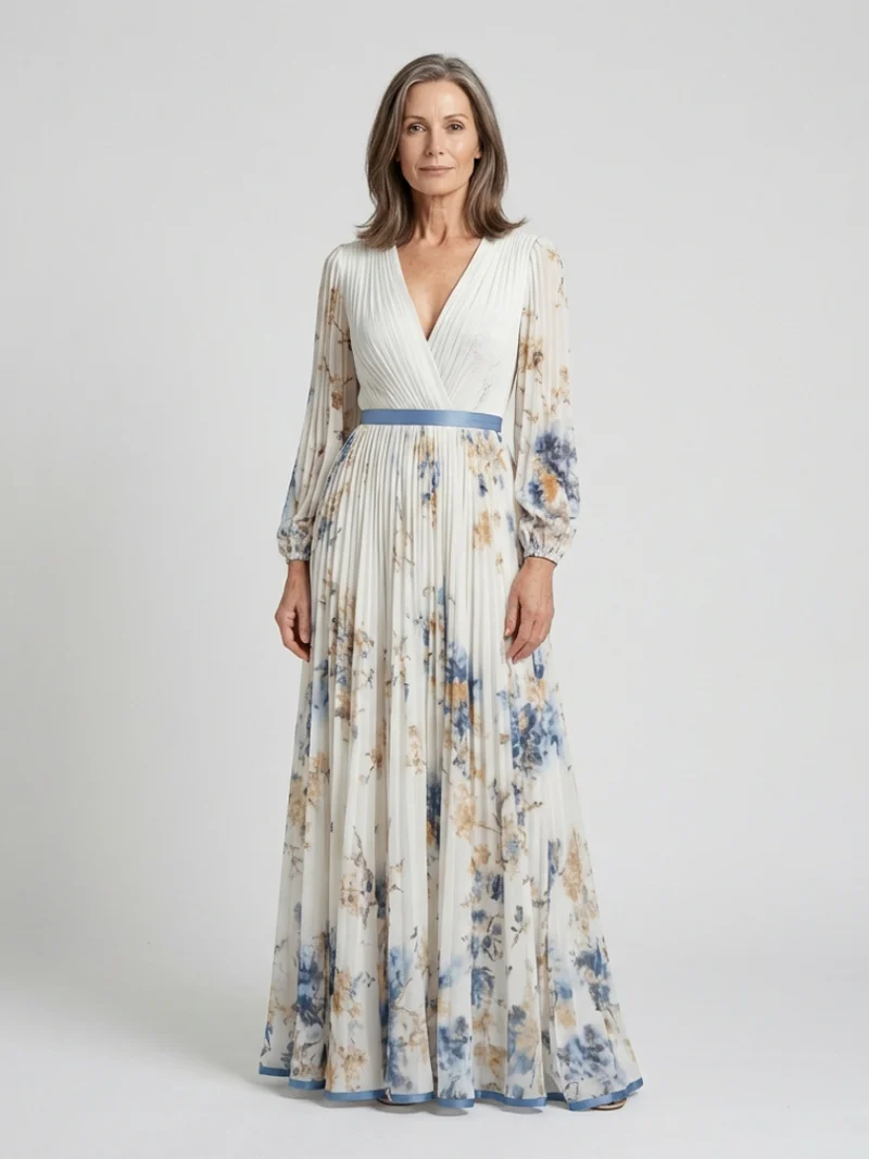 Emma – Elegantes Langarmkleid mit V-Ausschnitt für Damen