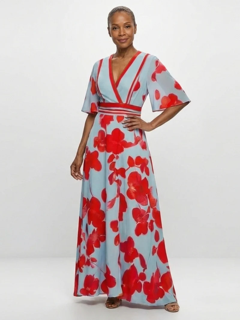 Lina – Elegantes Kurzarmkleid mit Blumenmuster für Damen