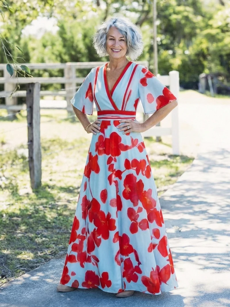 Lina – Elegantes Kurzarmkleid mit Blumenmuster für Damen