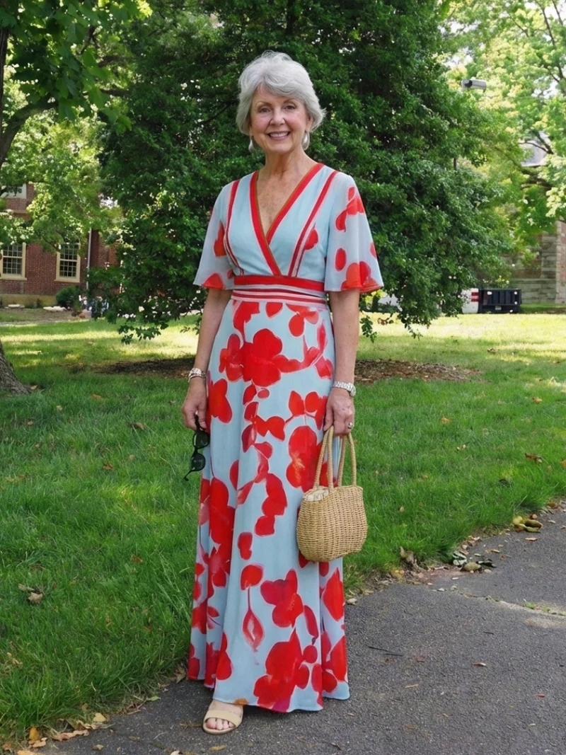 Lina – Elegantes Kurzarmkleid mit Blumenmuster für Damen