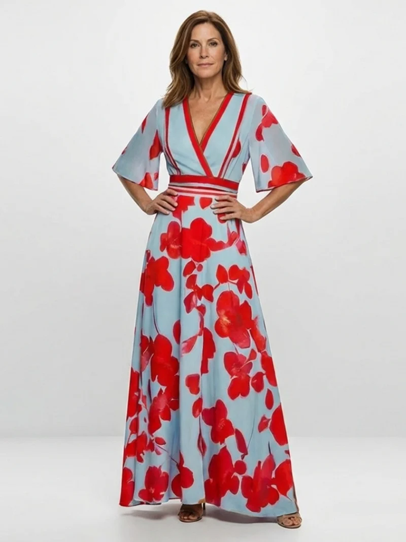 Lina – Elegantes Kurzarmkleid mit Blumenmuster für Damen