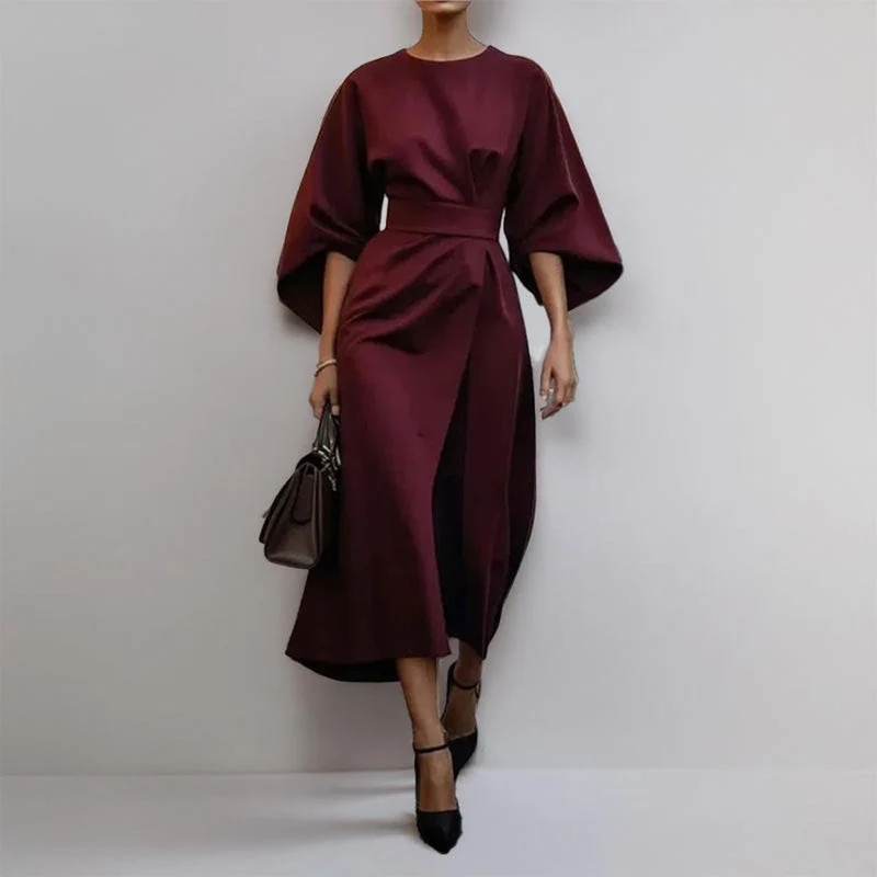 Paula – Elegantes Satinkleid mit Fledermausärmeln für Damen