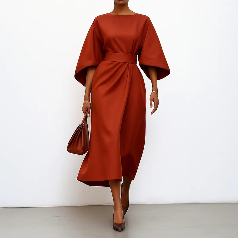 Paula – Elegantes Satinkleid mit Fledermausärmeln für Damen