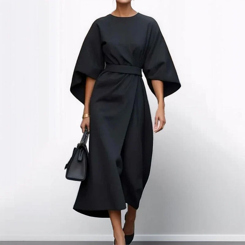 Paula – Elegantes Satinkleid mit Fledermausärmeln für Damen