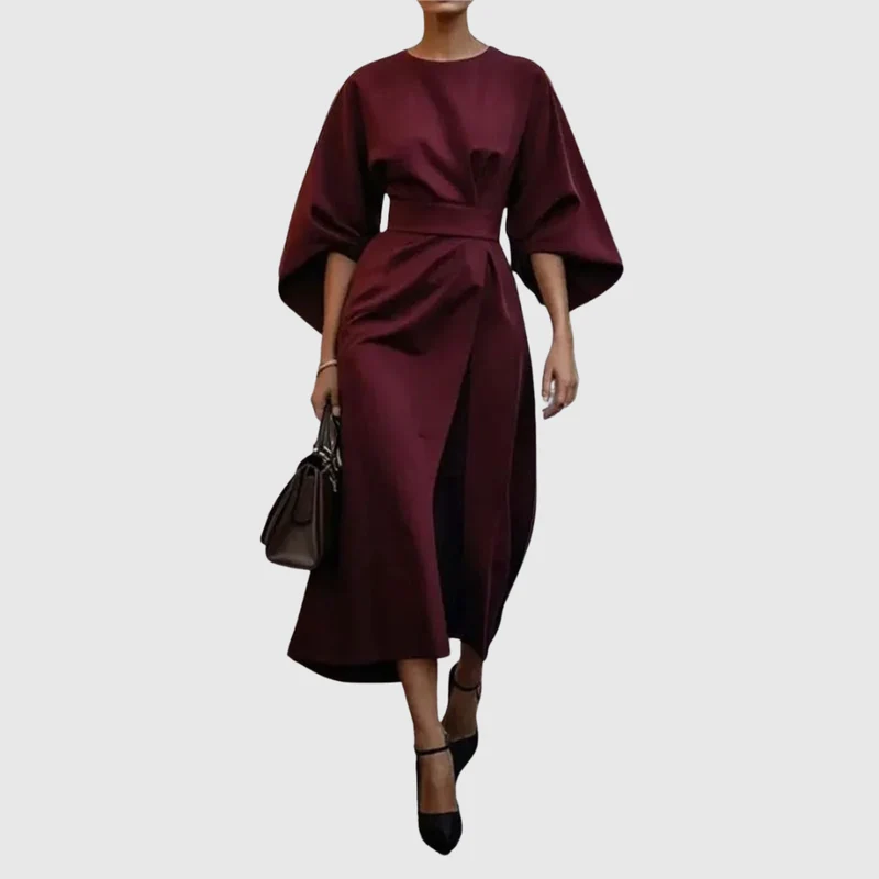Paula – Elegantes Satinkleid mit Fledermausärmeln für Damen
