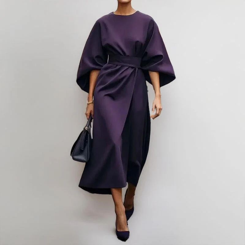 Paula – Elegantes Satinkleid mit Fledermausärmeln für Damen