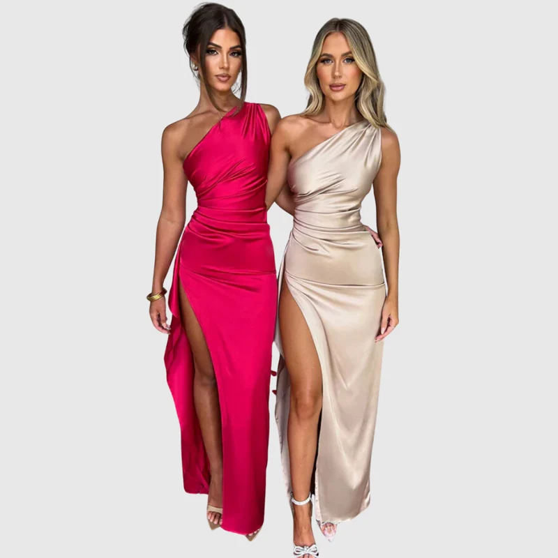 Lisa – Elegantes Ein-Schulter-Kleid aus Satin für Damen