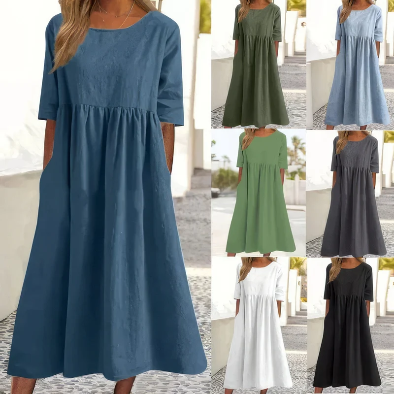 Britta – Baumwollkleid für Damen mit Rundhalsausschnitt und Taschen
