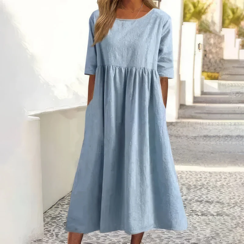 Britta – Baumwollkleid für Damen mit Rundhalsausschnitt und Taschen