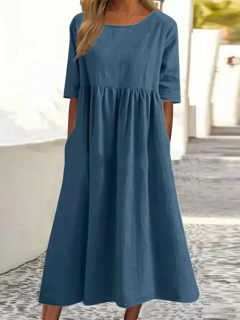 Britta – Baumwollkleid für Damen mit Rundhalsausschnitt und Taschen