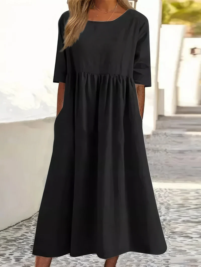 Britta – Baumwollkleid für Damen mit Rundhalsausschnitt und Taschen