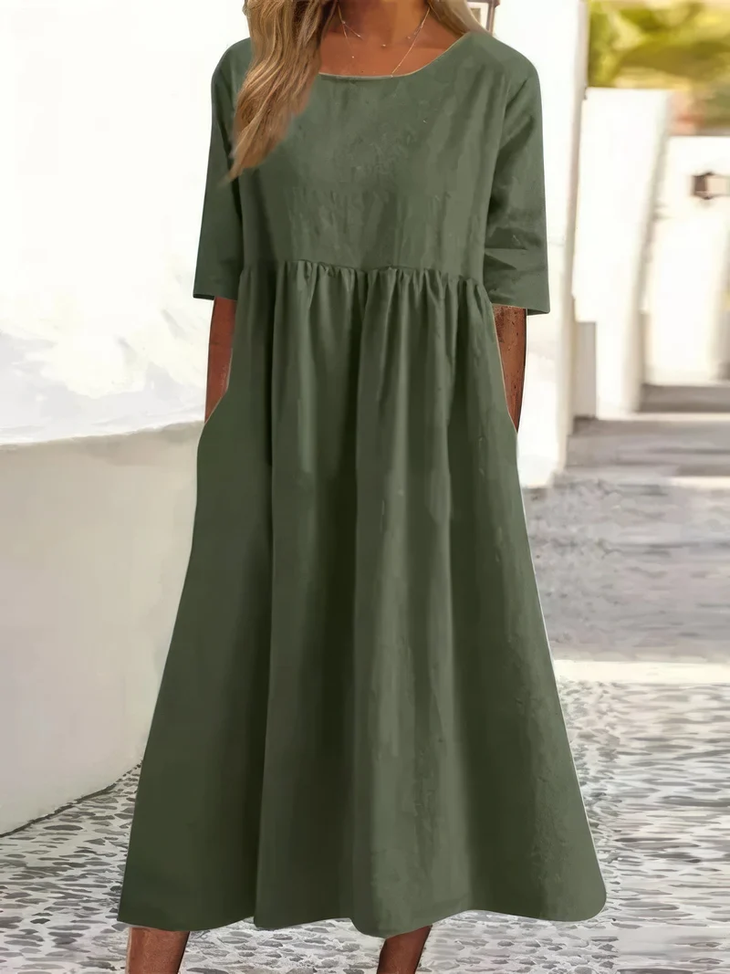 Britta – Baumwollkleid für Damen mit Rundhalsausschnitt und Taschen